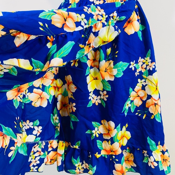 Vintage Blue Hawaiian Print Ruffle Wrap Dress Made in Hawaii Size L - Picture 5 of 11